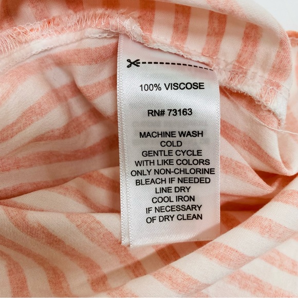 Floral & Vine Front Tie Pullover Blouse Large Coral & White Striped 100% Viscose - Picture 7 of 11